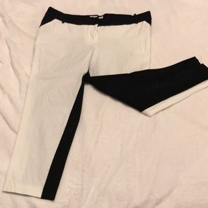 Color blocked black and white trousers.